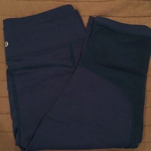 Blue Lululemon capris with mesh